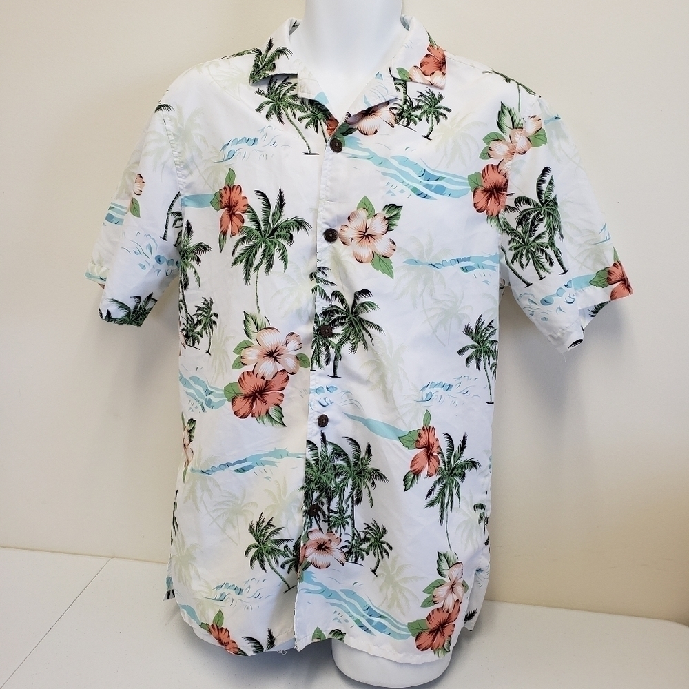 Tropical Storm Mens Floral Palm Trees Hawaiian Shirt Size Medium